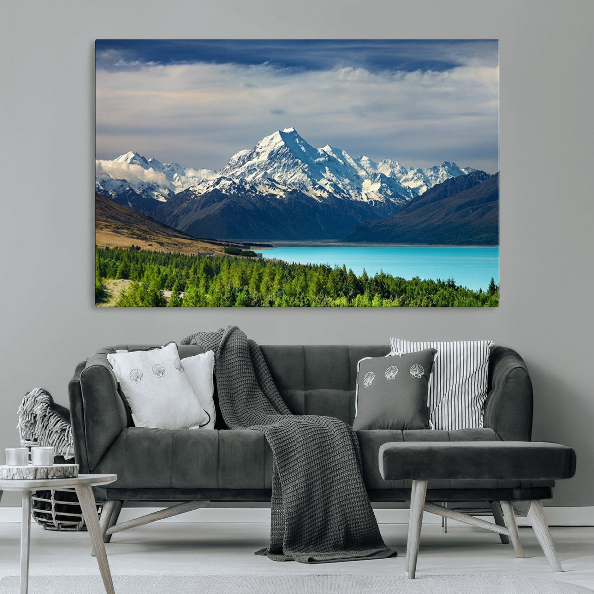 Mount Cook and Lake Pukaki Canvas Wall Art Print | Majestic Snow Capped Peaks