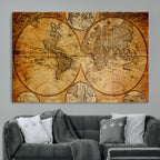 Vintage World Map Canvas Print | Antique Push Pin Travel Map