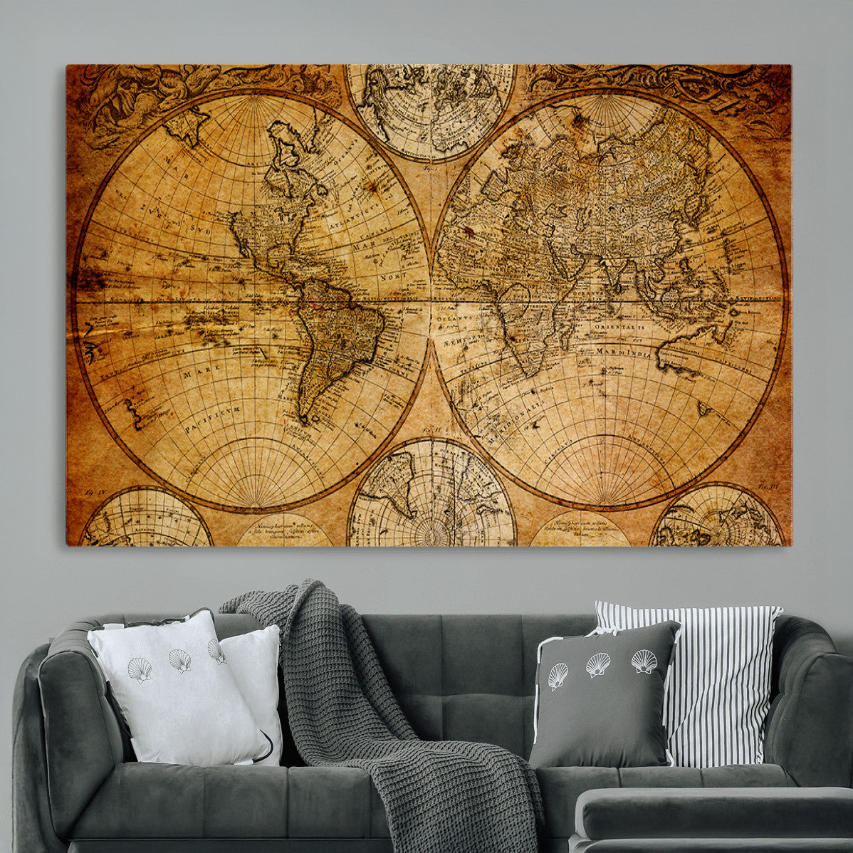 Vintage World Map Canvas Print | Antique Push Pin Travel Map