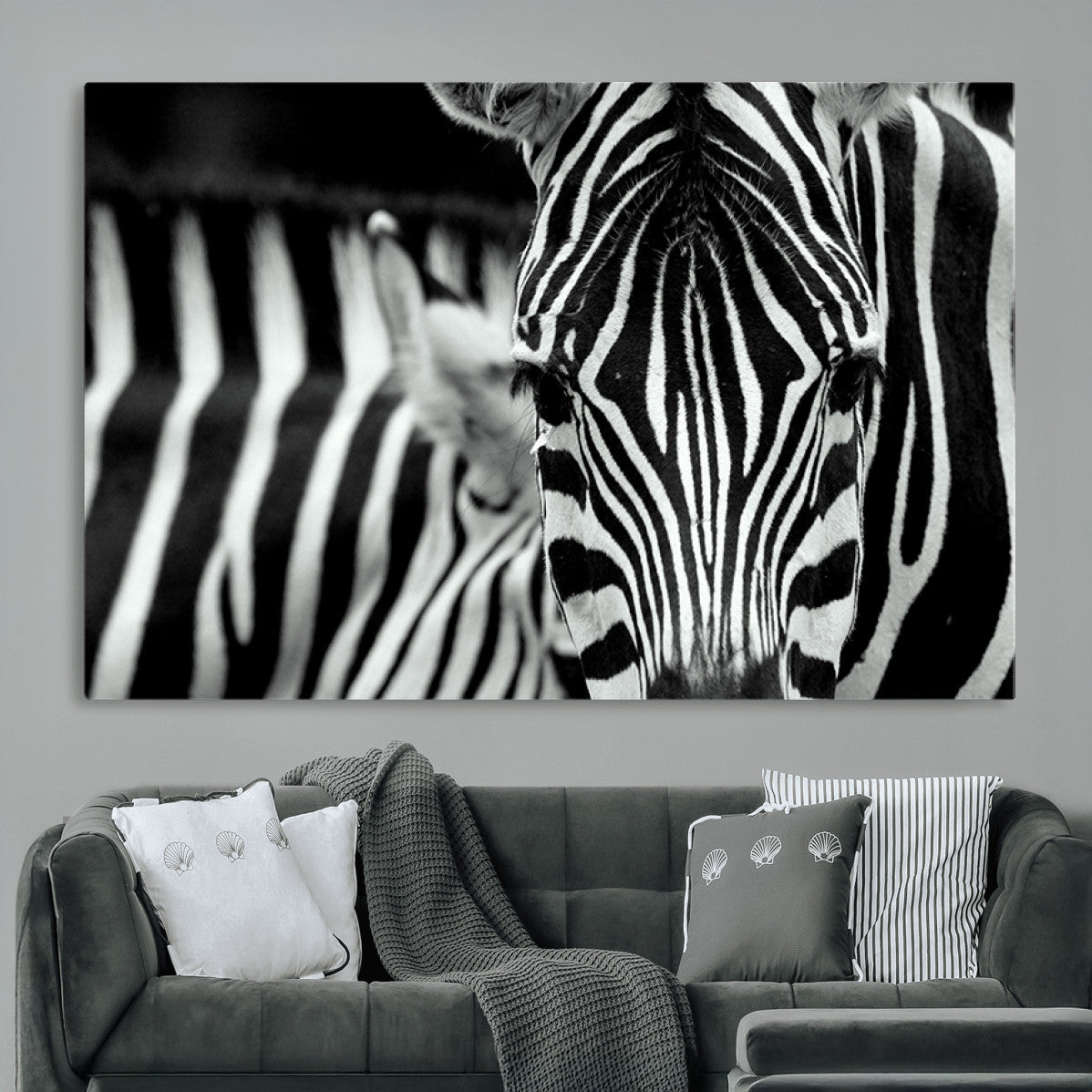 Zebra Wall Art | Zebra Close Up Canvas Print | Framed Black and White Wildlife