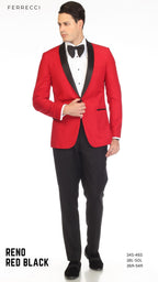 Men's Red & Black Shawl Lapel Tuxedo – Slim Fit 2 Piece Suit | Ferrecci Reno