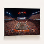 Texas Stadium Night Game Wall Art Canvas Print, Vibrant Football Fireworks Scene