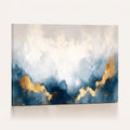 Abstract Blue and Gold Clouds Wall Art Canvas Print, Framed Modern Landscape Artwork
