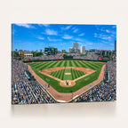Wrigley Field Baseball Stadium Canvas Wall Art, Packed Crowd and Chicago Skyline
