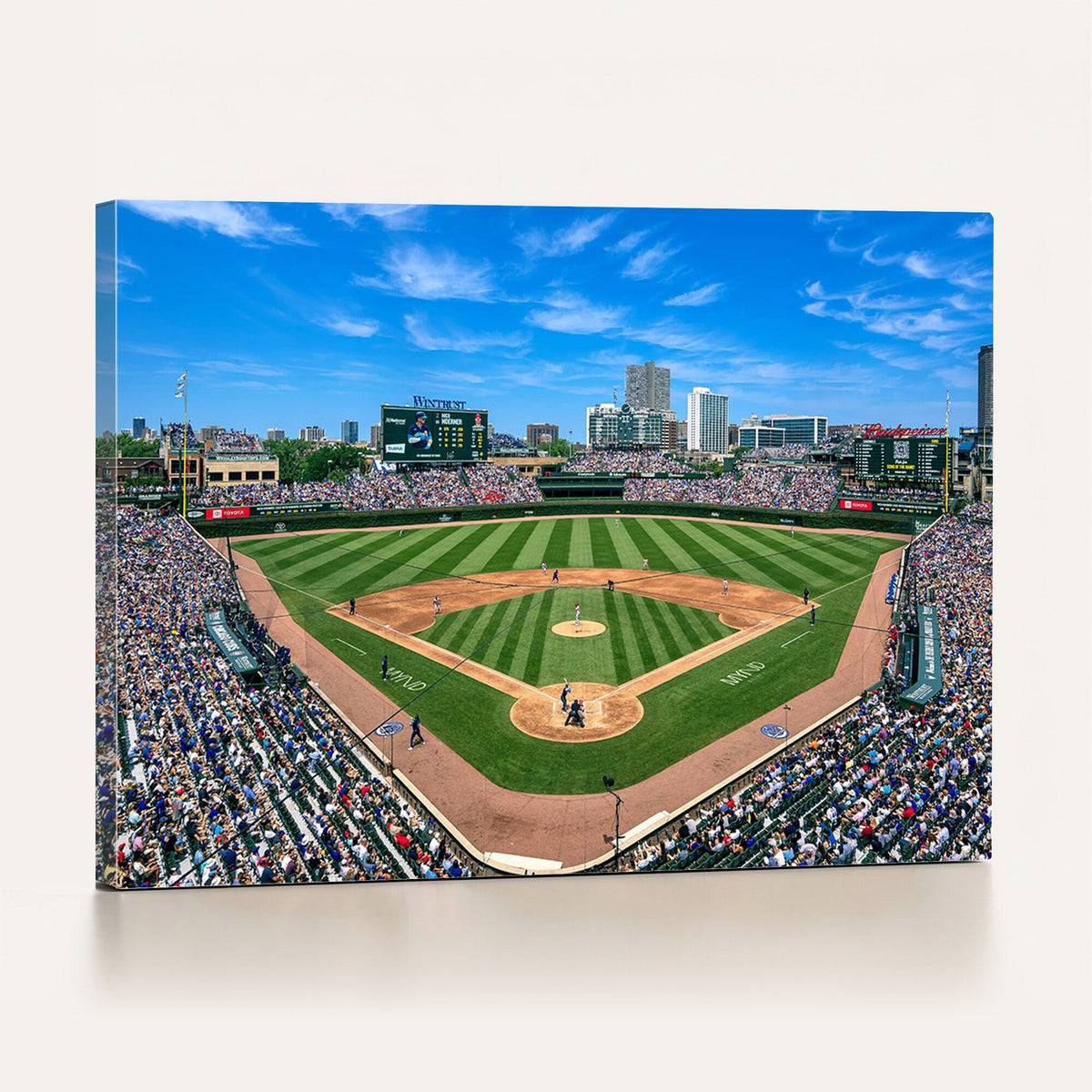 Wrigley Field Baseball Stadium Canvas Wall Art, Packed Crowd and Chicago Skyline
