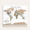 Custom Beige Push Pin World Map Wall Art, Bucket List Map, Study and Hallway Decor