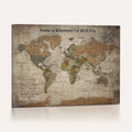 Personalized Beige Geometric World Map Canvas with Push Pins, Next Trip Planner Map, Study and Entryway Decor
