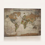 Personalized Beige Geometric World Map Canvas with Push Pins, Next Trip Planner Map, Study and Entryway Decor