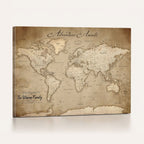 Personalized Black Modern Push Pin World Map Wall Art, Places Visited Tracker, Family Room and Bedroom Decor