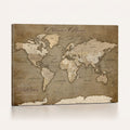 Custom Beige Modern Push Pin World Map Canvas Print, Family Travel Tracker, Dining Room and Home Office Decor