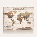 Custom Push Pin World Map Wall Art Canvas Print | Personalized Travel Tracker