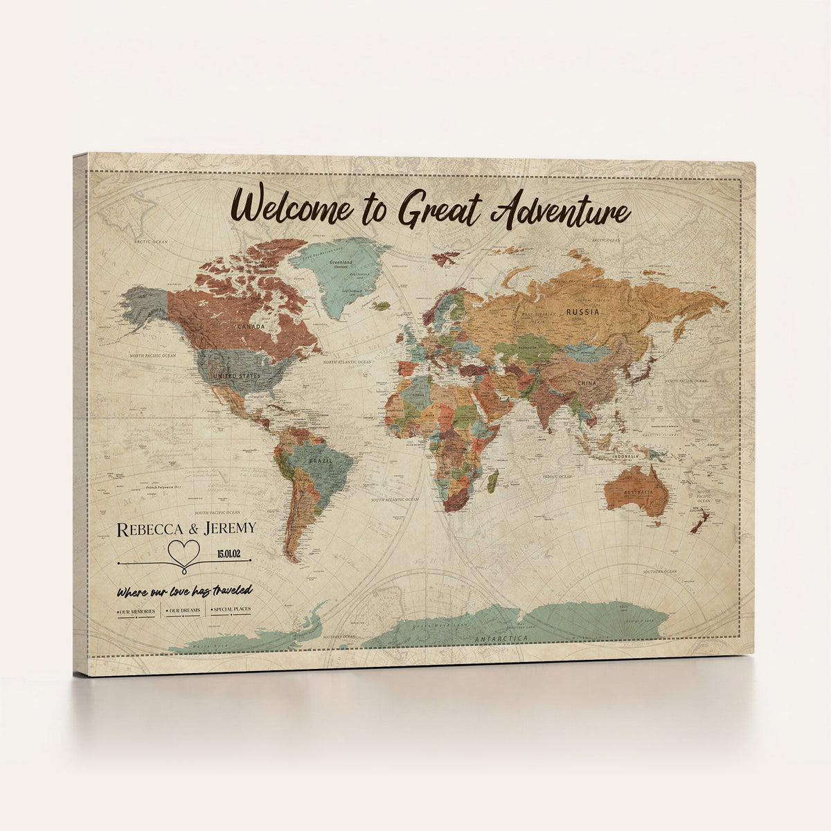 Large Personalized Beige Minimalist Push Pin World Map Wall Art, Next Trip Planner Map, Bedroom and Home Office Decor