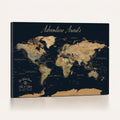 Personalized Navy Geometric World Map Canvas with Push Pins, Honeymoon and Anniversary Gift, Home Office and Hallway Decor