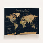 Personalized Navy Geometric World Map Canvas with Push Pins, Honeymoon and Anniversary Gift, Home Office and Hallway Decor
