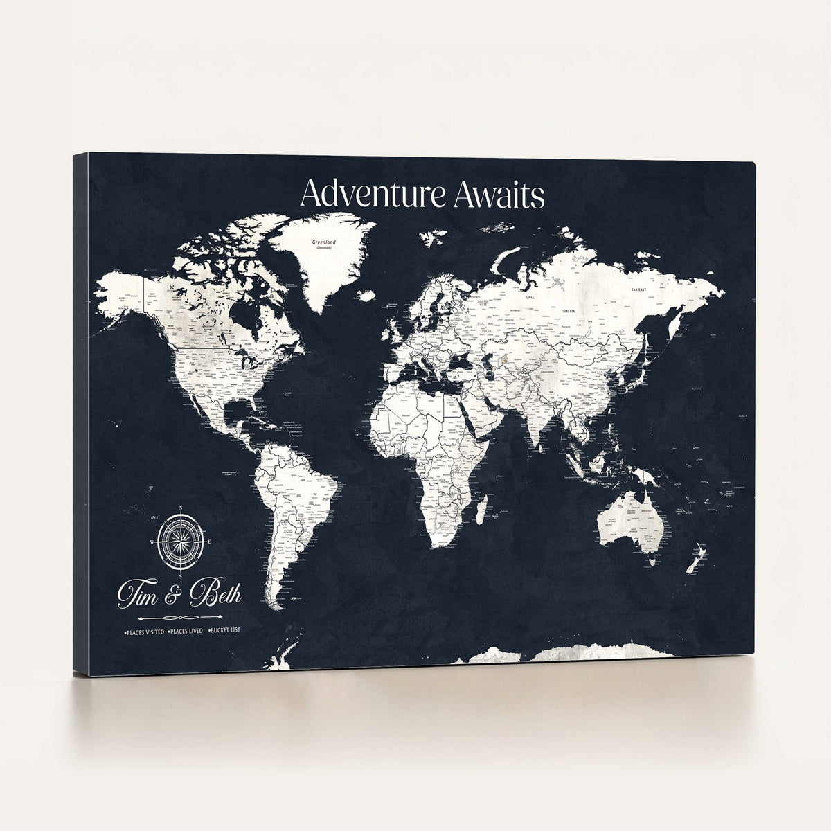 Custom World Map Wall Art Canvas Print | Personalized Push Pin Travel Tracker
