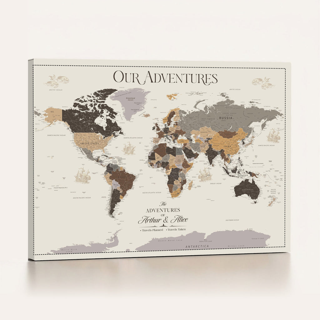 Personalized Travel Tracker Map with Pins, Framed World Map for Home and Office