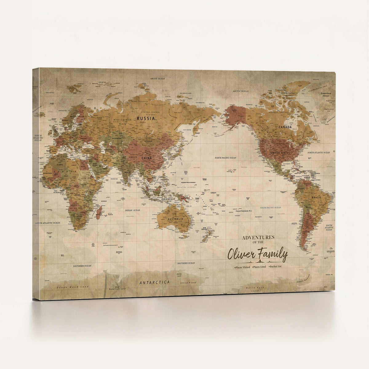 Personalized Framed Navy Modern World Map Canvas with Push Pins, Bucket List Map, Living Room and Entryway Decor
