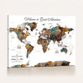 Custom Framed Beige Modern Push Pin World Map Wall Art, Couples Countries Visited Map, Study and Entryway Decor