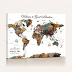 Custom Framed Beige Modern Push Pin World Map Wall Art, Couples Countries Visited Map, Study and Entryway Decor