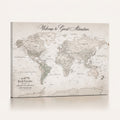 Personalized Beige World Map Canvas with Push Pins, Places Visited Tracker, Family Room and Entryway Decor