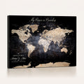Personalized Beige World Map Canvas with Push Pins, Couples Countries Visited Map, Study and Hallway Decor