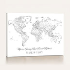 Personalized Framed Beige Modern Push Pin Travel Map Canvas Print, Couples Countries Visited Map, Living Room and Family Room Decor