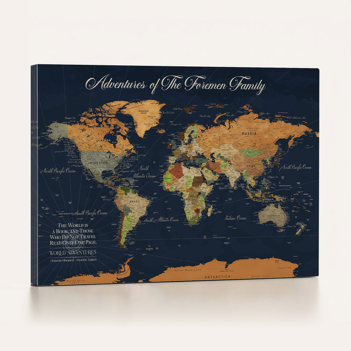 Custom Push Pin Travel Map Canvas Print, Honeymoon and Anniversary Gift, Living Room and Dining Room Decor
