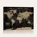 Personalized Framed Black Modern World Map Canvas with Push Pins, Next Trip Planner Map, Dining Room and Home Office Decor