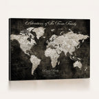 Personalized Framed Beige Push Pin World Map Canvas Print, Couples Countries Visited Map, Dining Room and Study Decor
