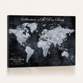 Personalized Framed Beige Modern Push Pin World Map Wall Art, Places Visited Tracker, Family Room and Dining Room Decor