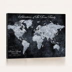 Personalized Framed Beige Modern Push Pin World Map Wall Art, Places Visited Tracker, Family Room and Dining Room Decor