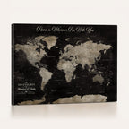 Personalized Framed Black Geometric World Map Canvas with Push Pins, Bucket List Map, Living Room and Dining Room Decor