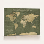 Personalized Framed Beige Geometric Push Pin World Map Canvas Print, Honeymoon and Anniversary Gift, Dining Room and Bedroom Decor