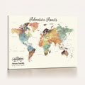 Custom Beige World Map Canvas with Push Pins, Honeymoon and Anniversary Gift, Dining Room and Entryway Decor