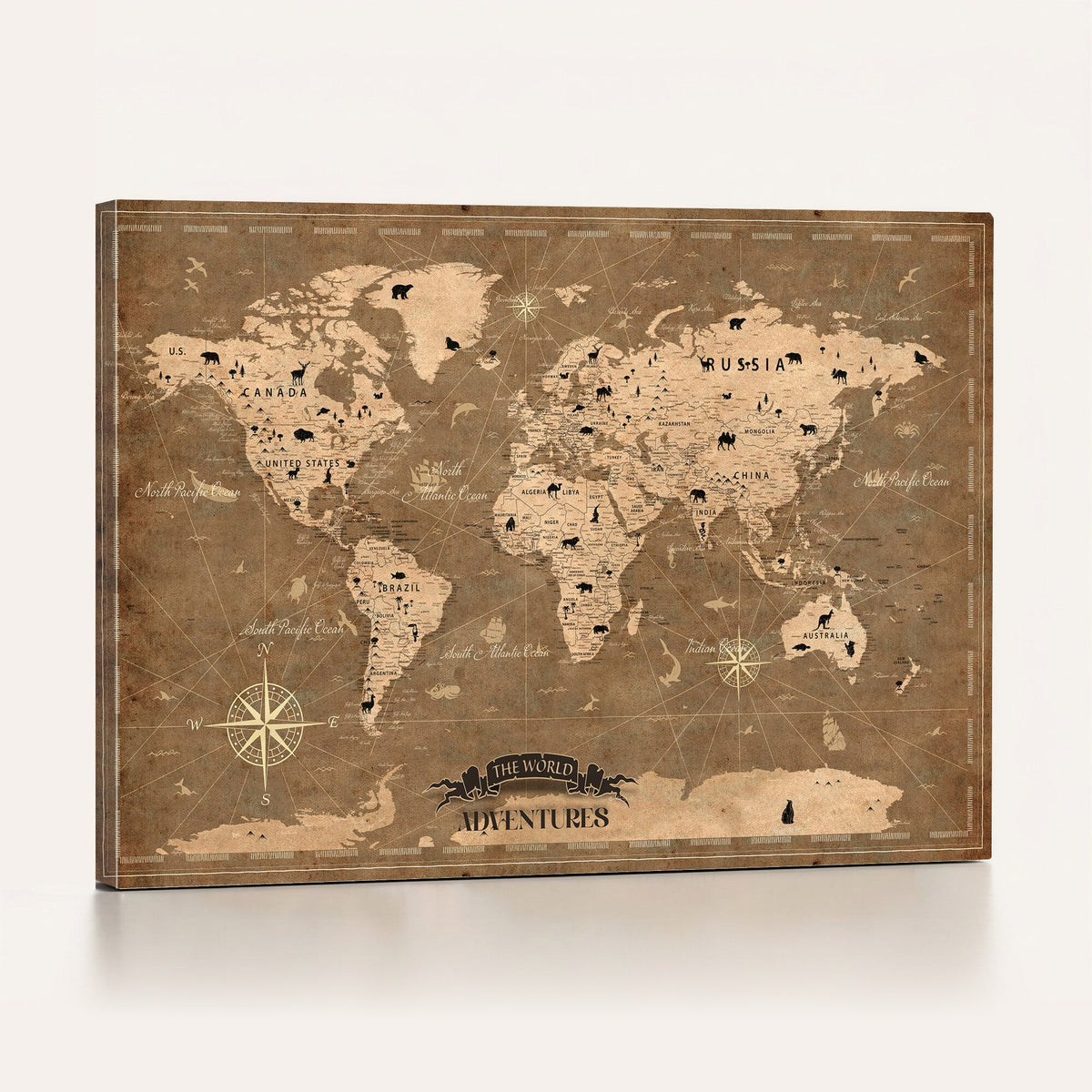 World Travel Map Wall Art with Push Pins, Living Room and Bedroom Decor