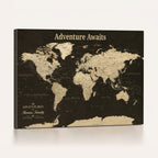 Custom Beige Push Pin World Map Wall Art, Next Trip Planner Map, Living Room and Home Office Decor