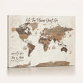 Custom Beige World Travel Map Wall Art with Pins, Couples Countries Visited Map, Living Room and Study Decor