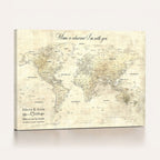 Personalized Beige Modern Push Pin World Map Wall Art, Honeymoon and Anniversary Gift, Bedroom and Study Decor