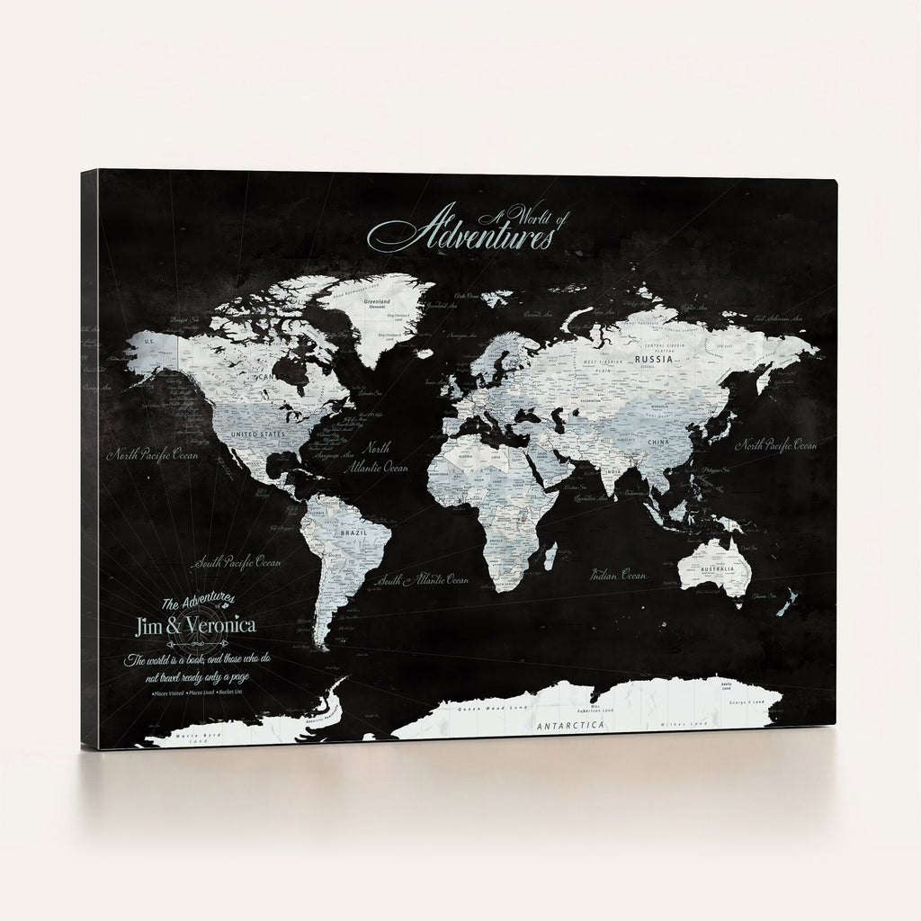 Custom Beige World Travel Map Wall Art with Pins, Places Visited Tracker, Bedroom and Home Office Decor