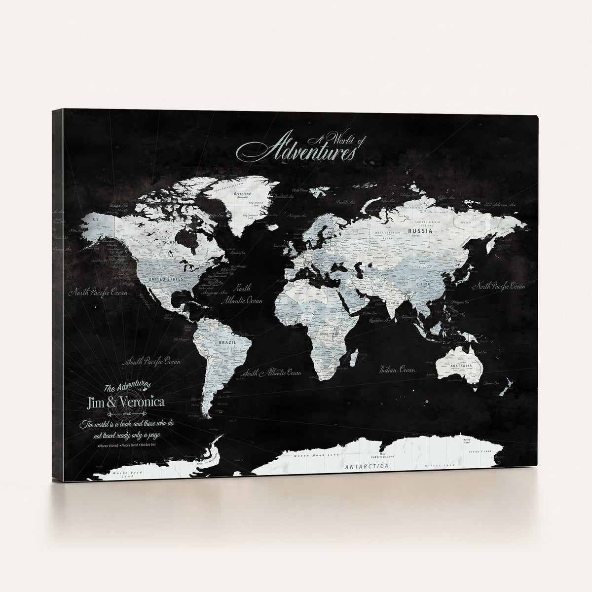 Custom Beige World Travel Map Wall Art with Pins, Places Visited Tracker, Bedroom and Home Office Decor