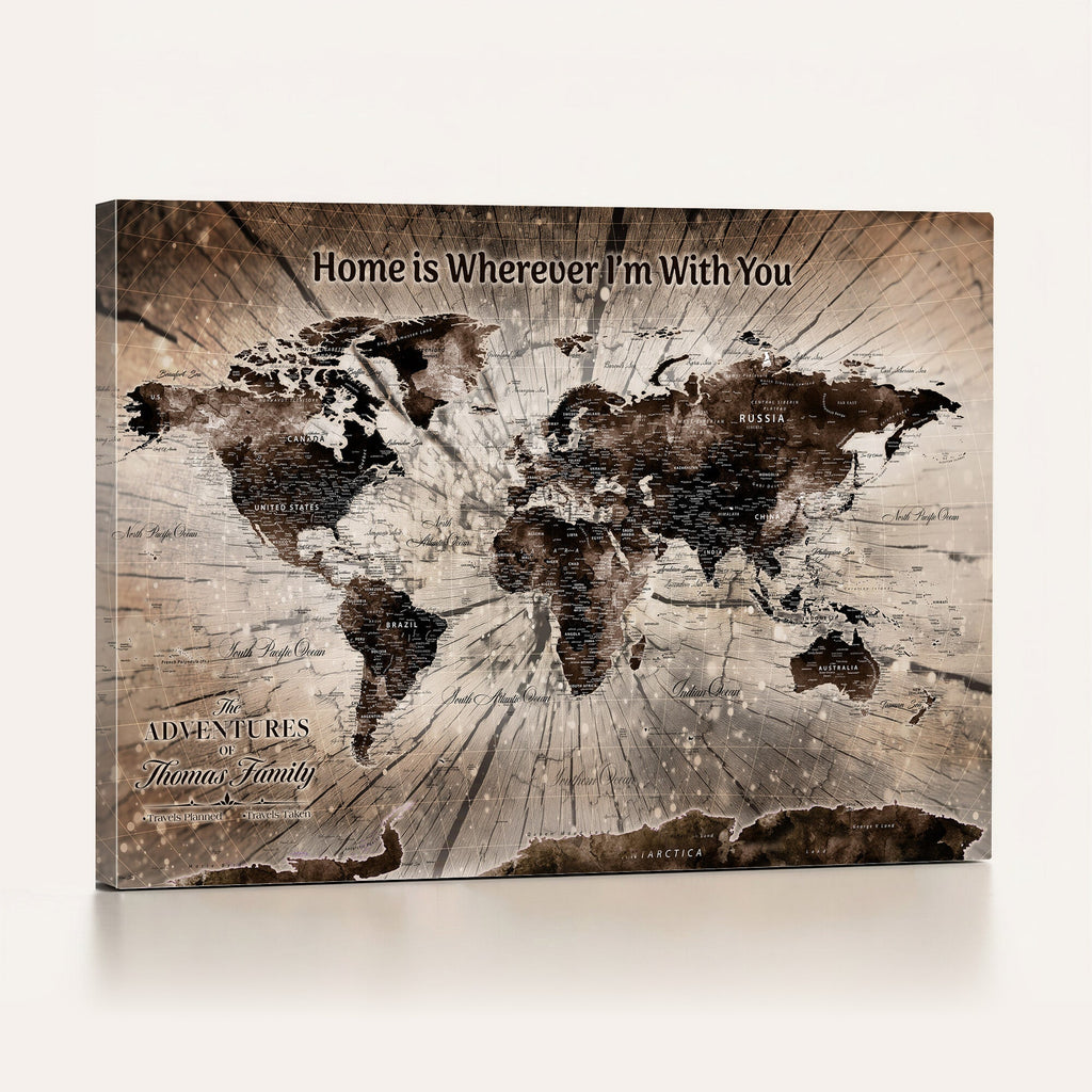 Personalized Push Pin World Map Wall Art Canvas Print, Customizable Framed Travel Map - NEWMAP-085