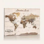 Personalized Framed White Modern Push Pin Travel Map Canvas Print, Bucket List Map, Dining Room and Study Decor
