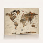 Vintage World Map Wall Art Canvas Print for Living Room, Office and Study
