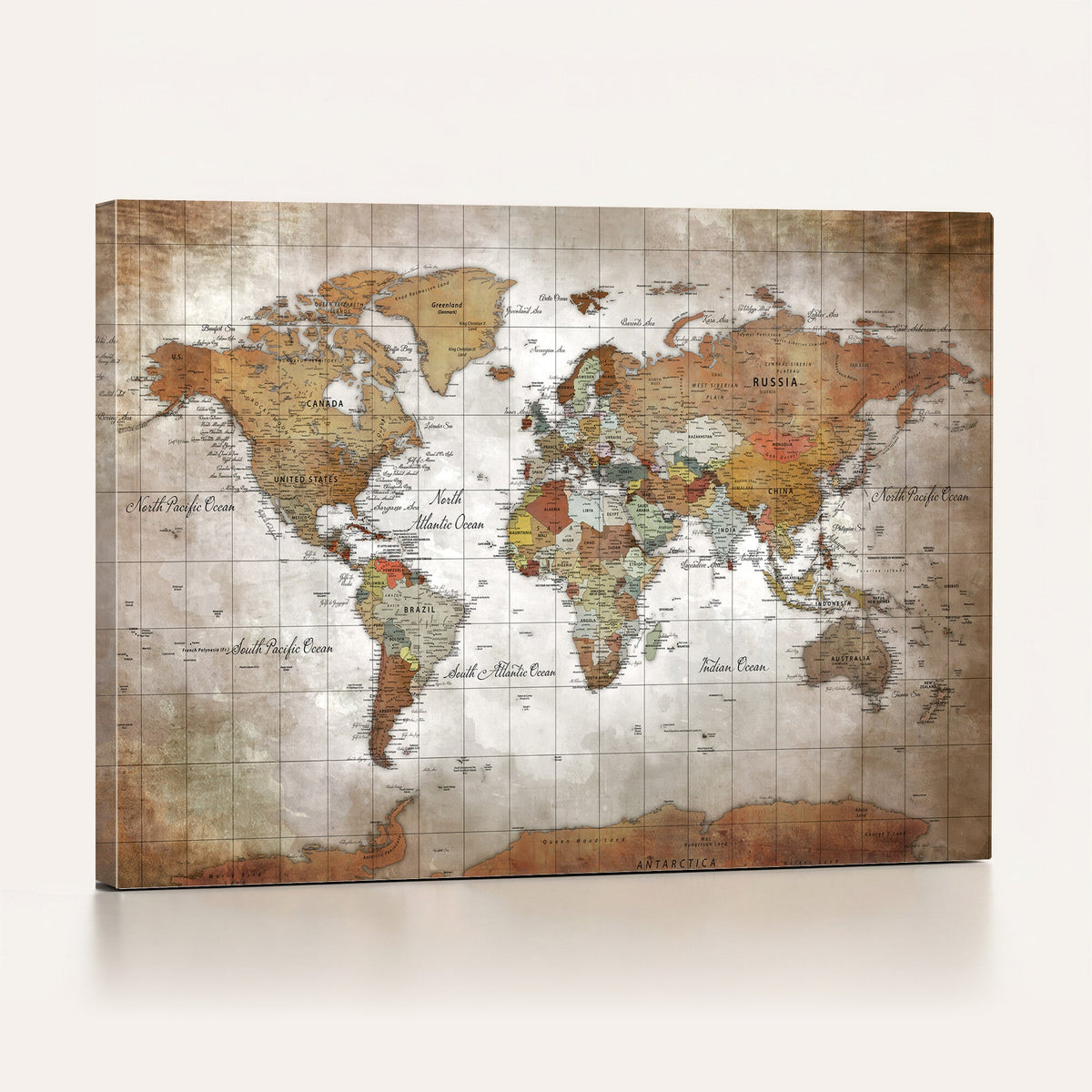 Vibrant Watercolor World Map Canvas Wall Art | Framed Travel Map