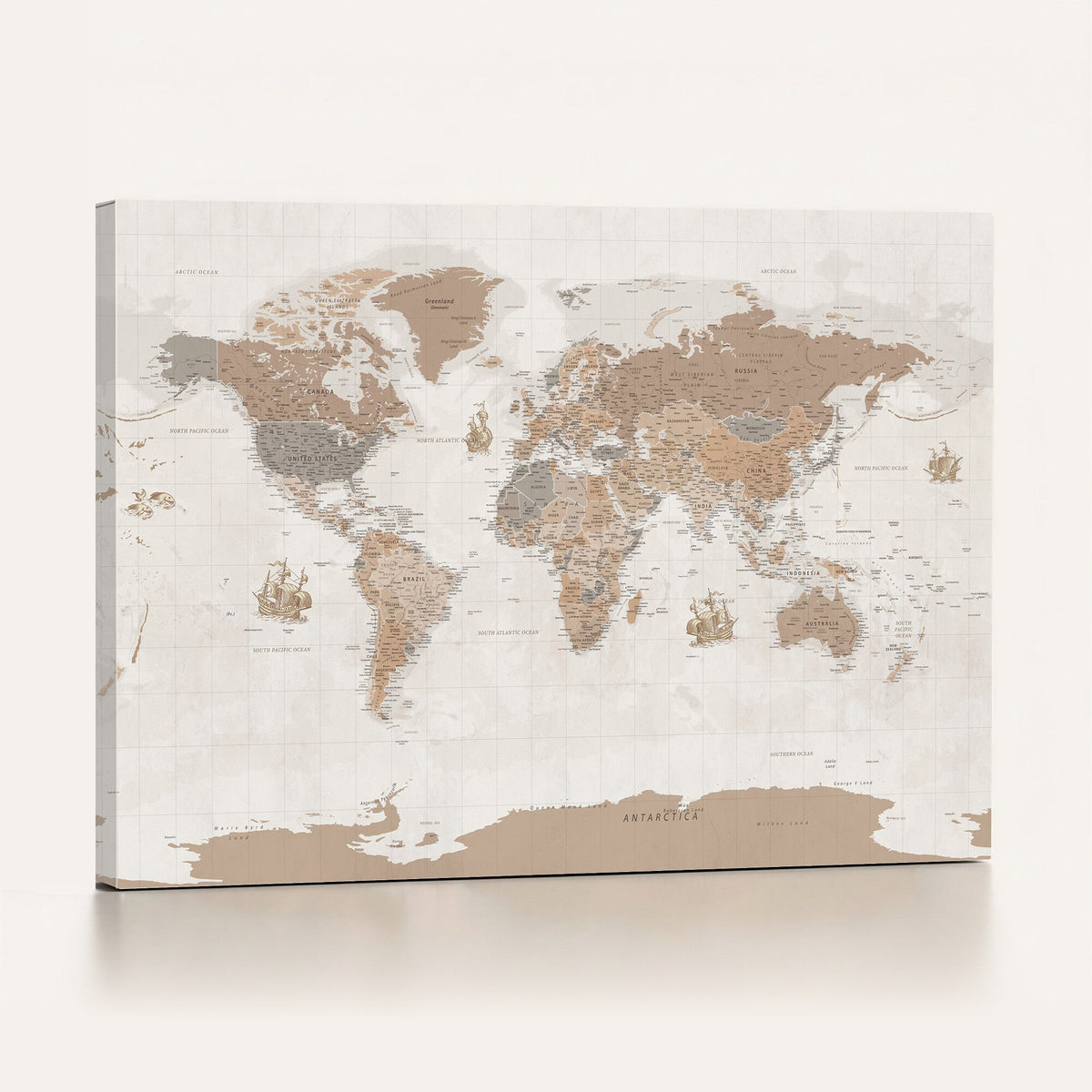 Framed Large World Map Canvas Print for Office Decor