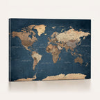 Navy Blue World Map Canvas Print | Framed Travel Map Wall Art