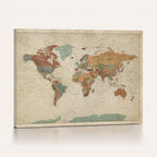 Vintage World Map Canvas Wall Art Print | Framed Modern World Map