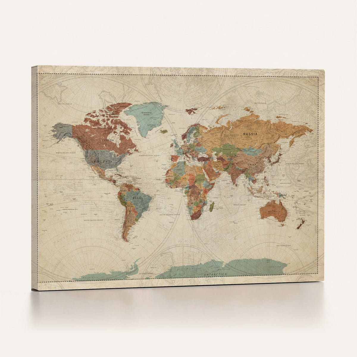 Vintage World Map Canvas Wall Art Print | Framed Modern World Map