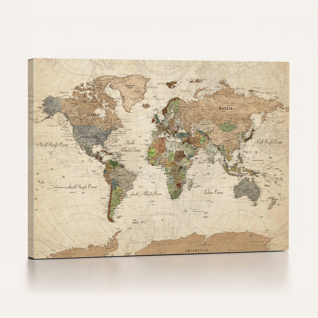 Framed World Map Wall Art for Home and Office Decor