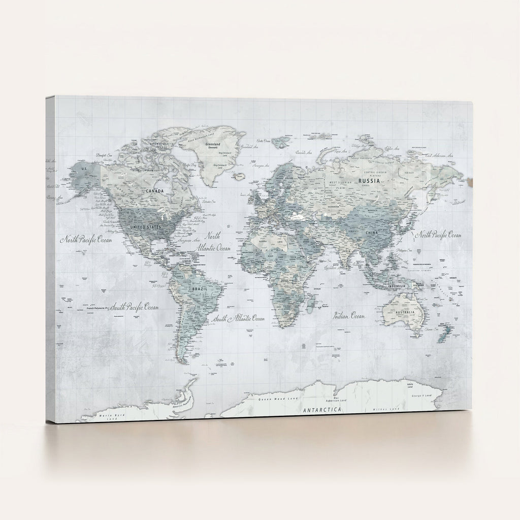 Push Pin World Map Canvas Print - Detailed Vintage World Map